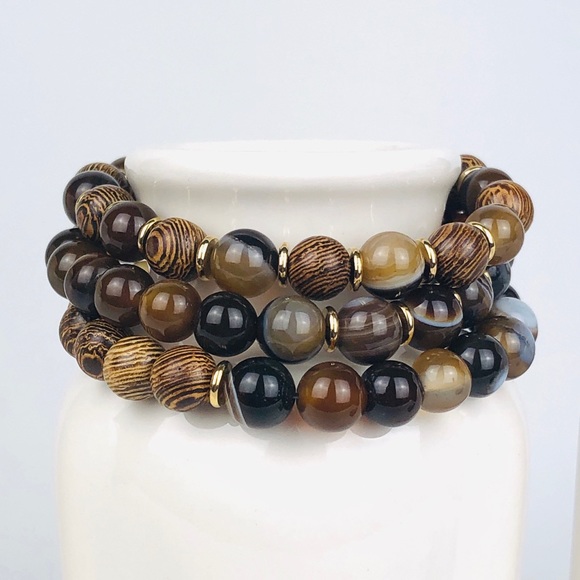 Ashley Jane Milan Jewelry - AGATE | Coffee Striped Agate Beaded Bracelets